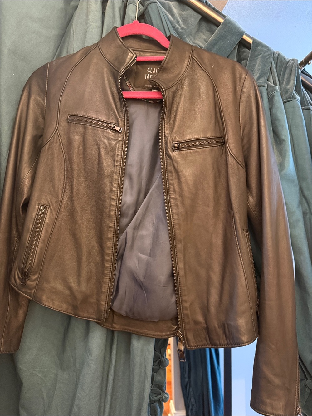 Brown Leather Bomber Jacket -